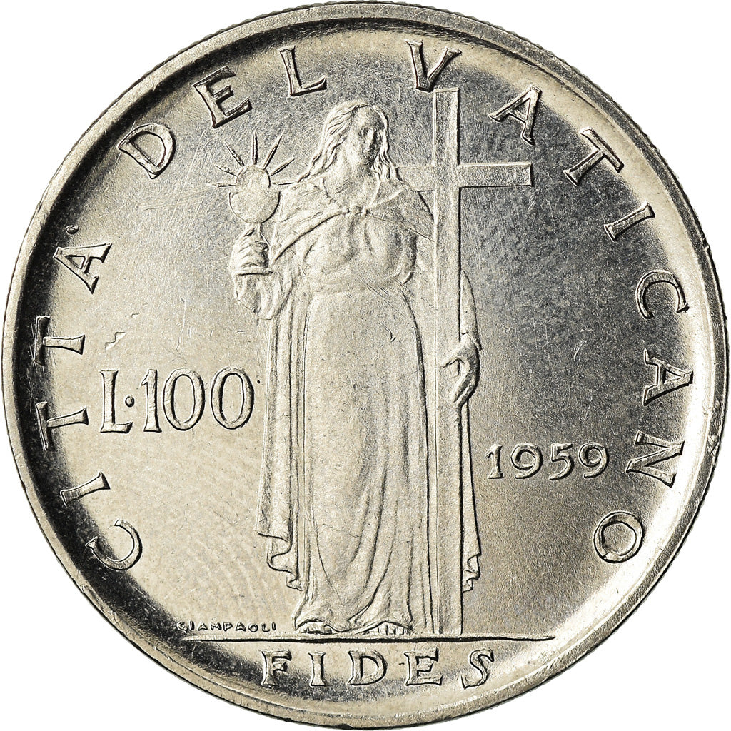 Coin, VATICAN CITY, John XXIII, 100 Lire, 1959, Rome, MS(60-62), Stainless