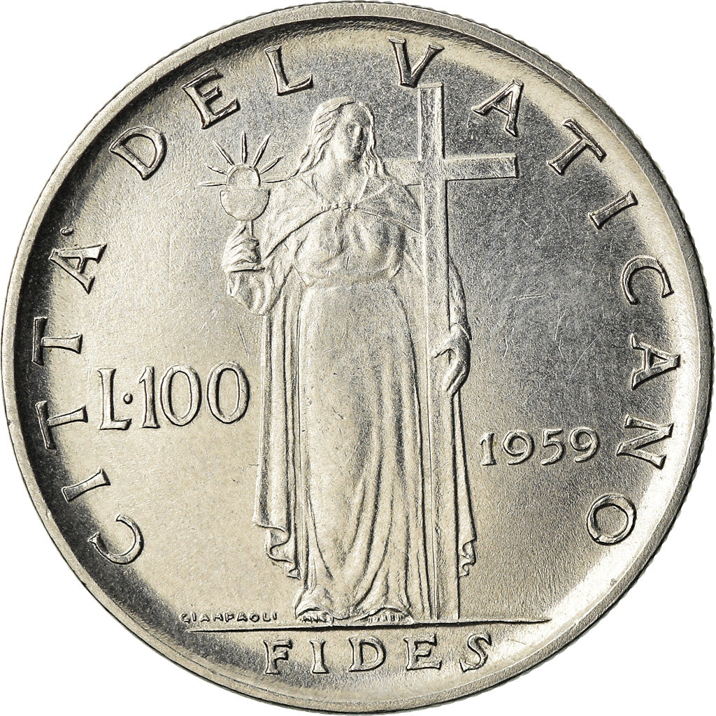 Coin, VATICAN CITY, John XXIII, 100 Lire, 1959, Rome, MS(60-62), Stainless