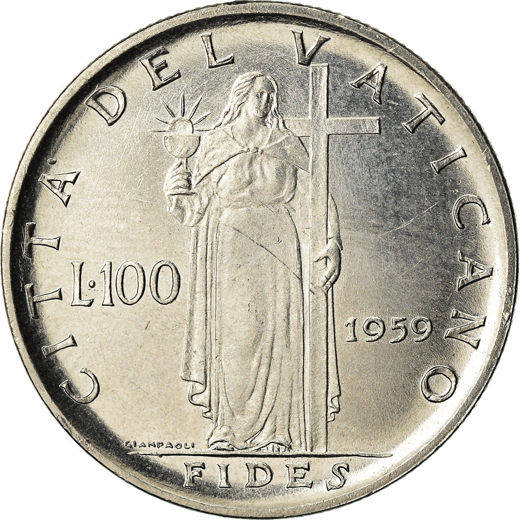 Coin, VATICAN CITY, John XXIII, 100 Lire, 1959, Rome, MS(60-62), Stainless