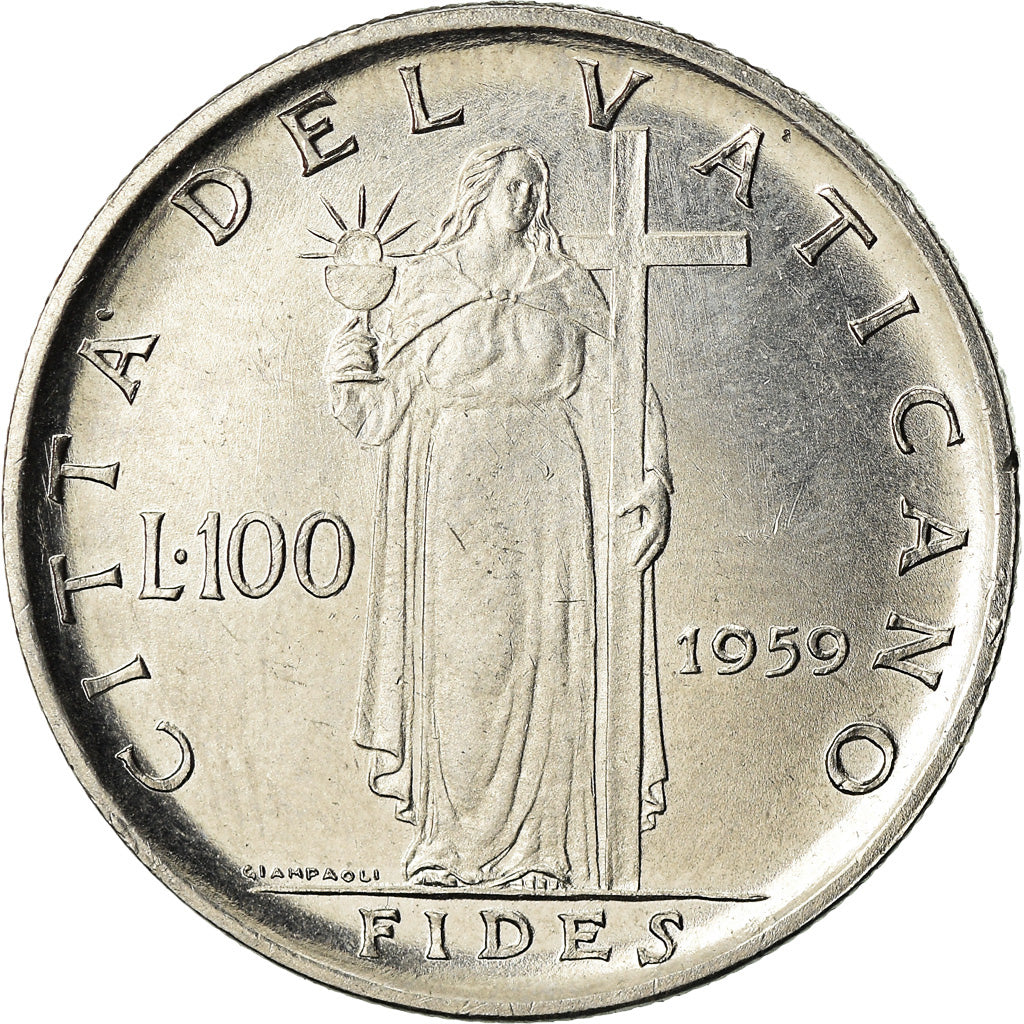 Coin, VATICAN CITY, John XXIII, 100 Lire, 1959, Rome, MS(60-62), Stainless