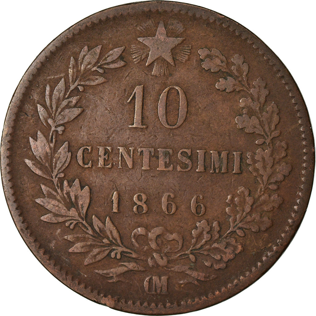 Monnaie, Italie, Vittorio Emanuele II, 10 Centesimi, 1866, Strasbourg, TB+