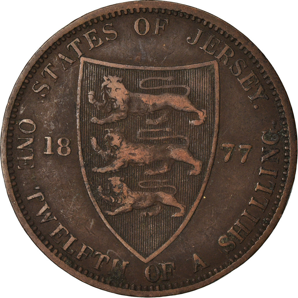 Coin, Jersey, Victoria, 1/12 Shilling, 1877, VF(30-35), Bronze, KM:8