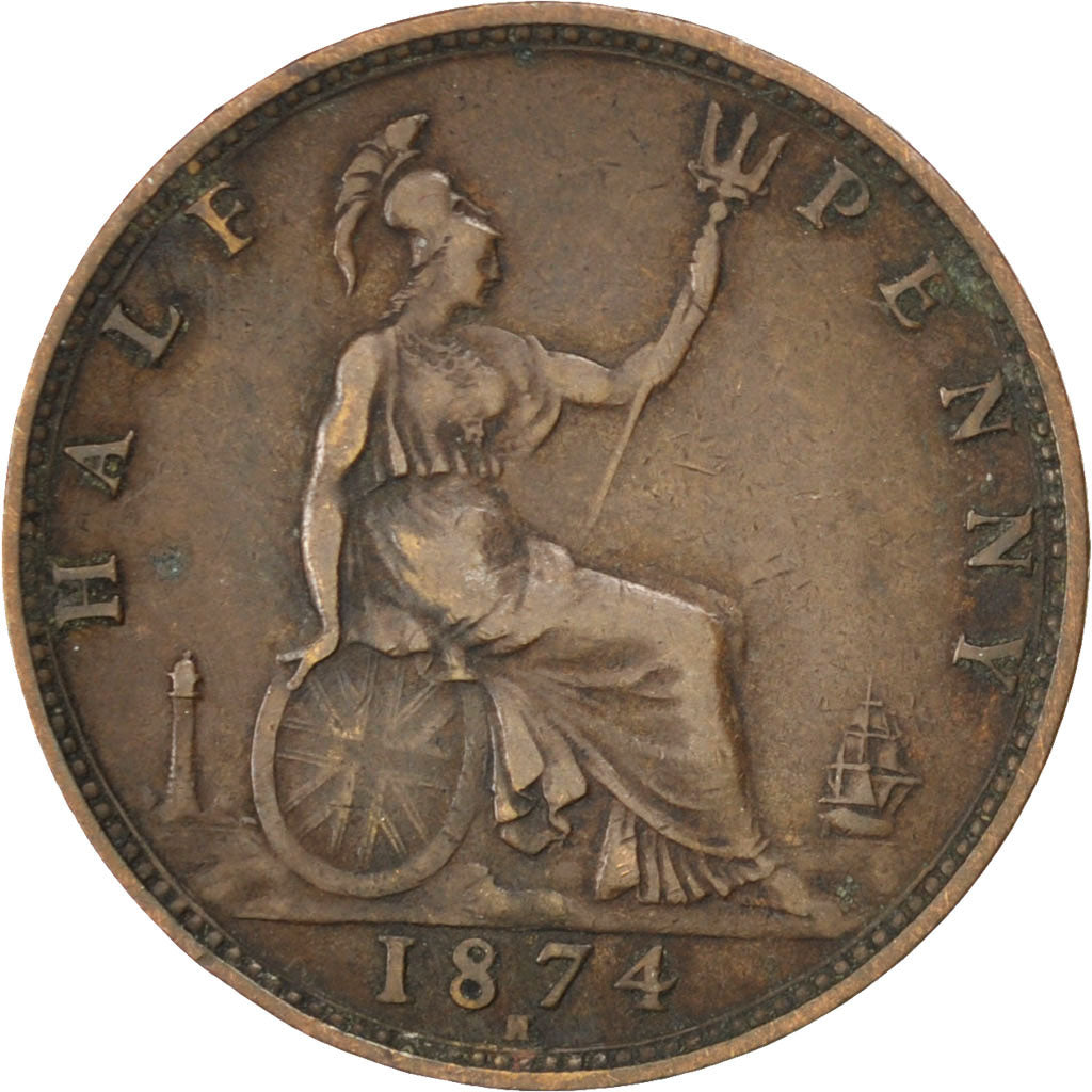 Great Britain, 1/2 Penny, 1874, KM #754, VF(30-35), Bronze, 5.56
