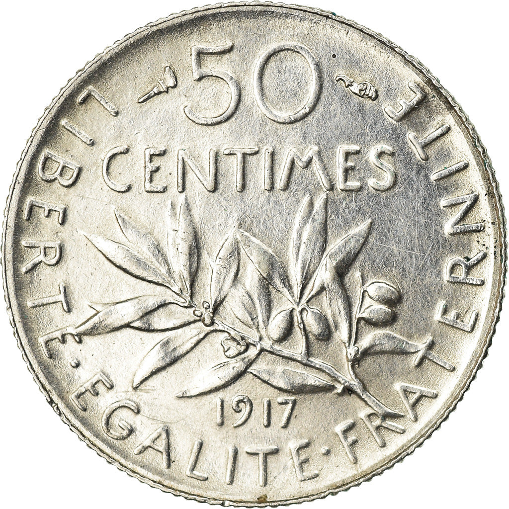 Monnaie, France, Semeuse, 50 Centimes, 1917, Paris, TTB+, Argent, Gadoury:420