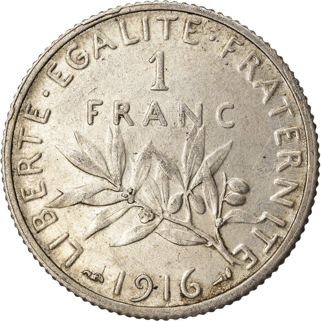 Coin, France, Semeuse, Franc, 1916, Paris, AU(50-53), Silver, KM:844.1