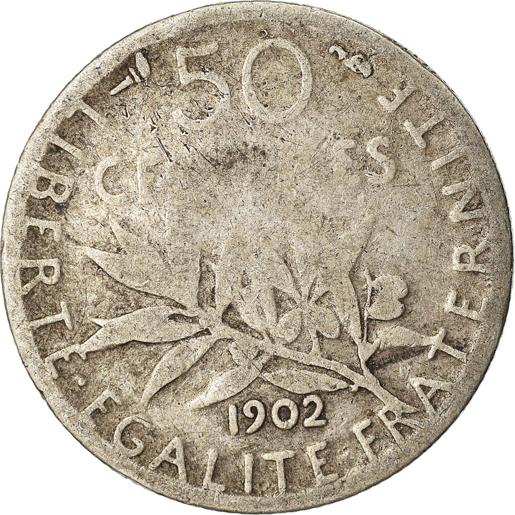 Coin, France, Semeuse, 50 Centimes, 1902, Paris, VF(20-25), Silver, KM:854