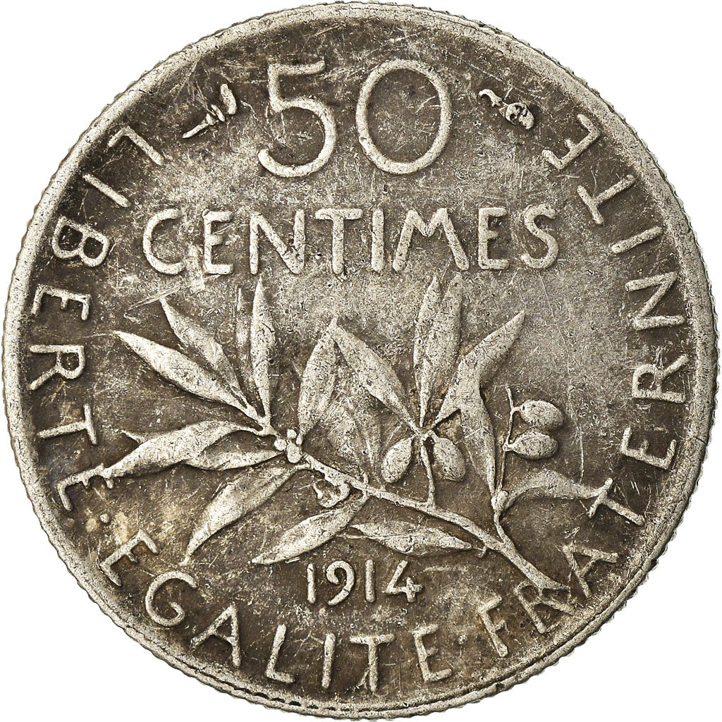 Moneta, Francia, Semeuse, 50 Centimes, 1914, Paris, BB, Argento, KM:854