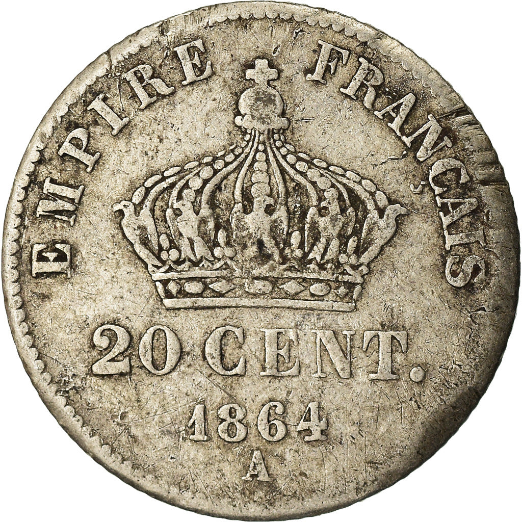 Moneta, Francja, Napoleon III, Napoléon III, 20 Centimes, 1864, Paris