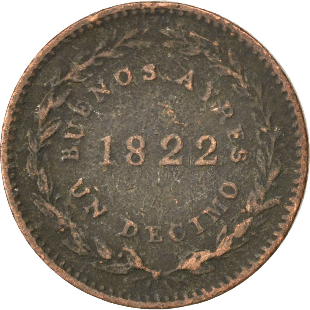 ARGENTINA, Decimo, 1822, KM #1, VF(20-25), Copper, 23.5, 6.42