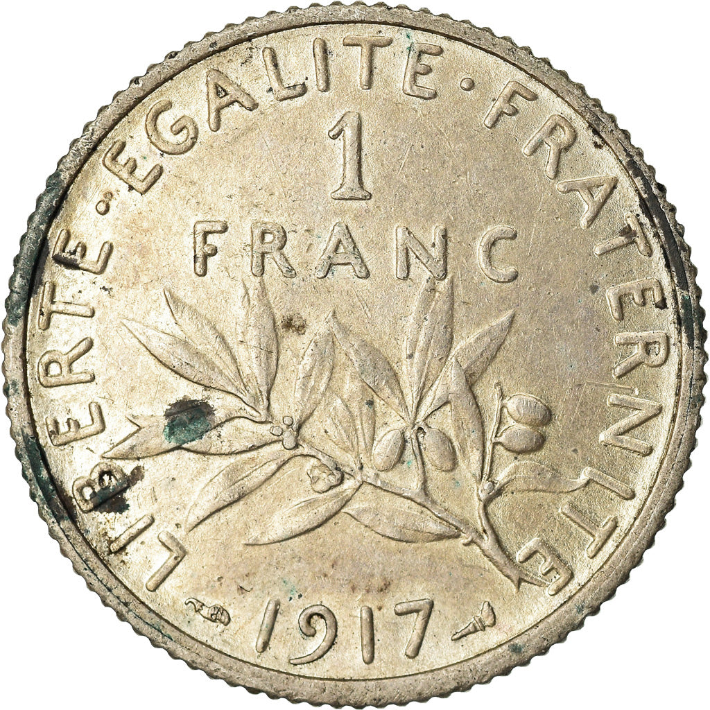 Coin, France, Semeuse, Franc, 1917, Paris, AU(55-58), Silver, KM:844.1