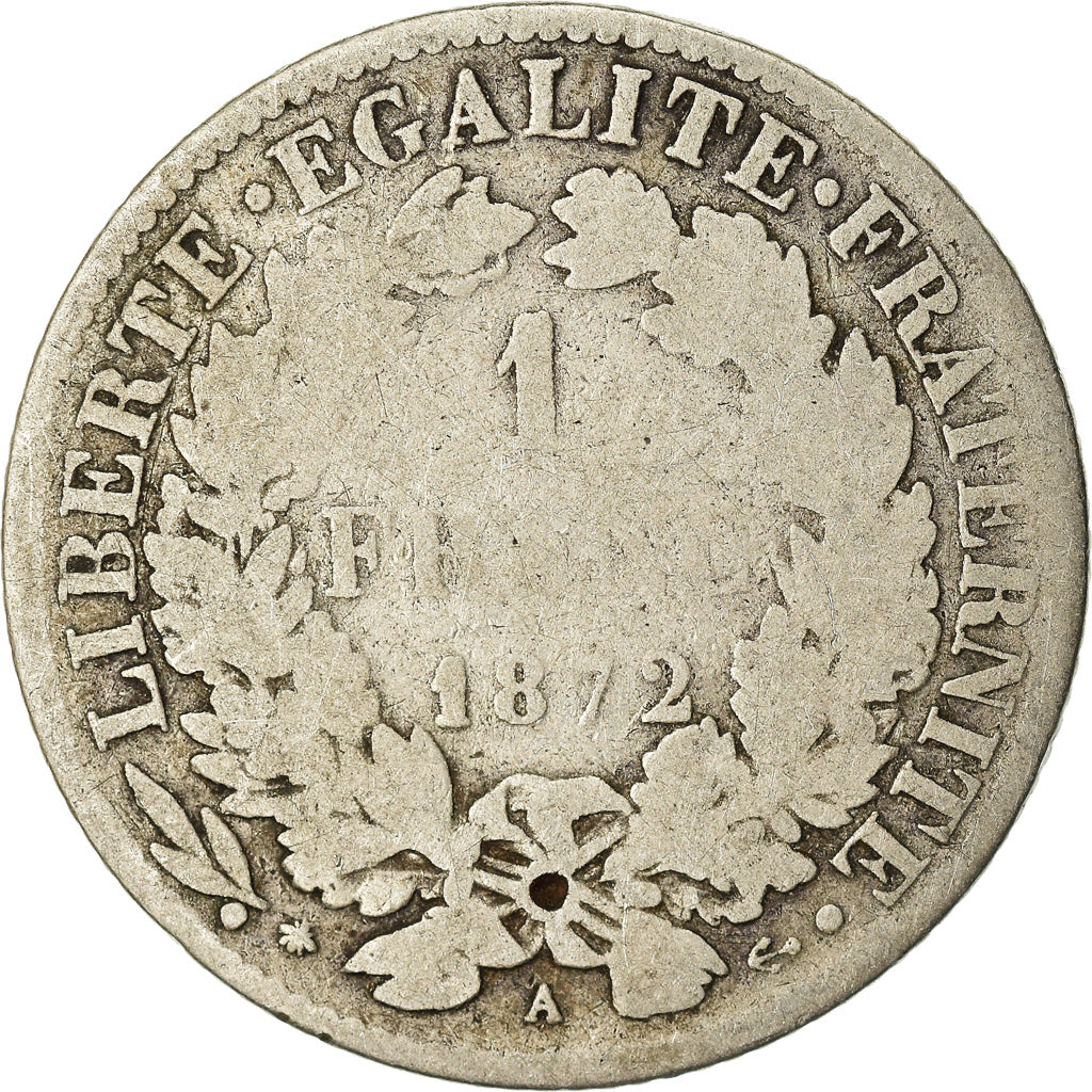 Coin, France, Cérès, Franc, 1872, Paris, VG(8-10), Silver, KM:822.1