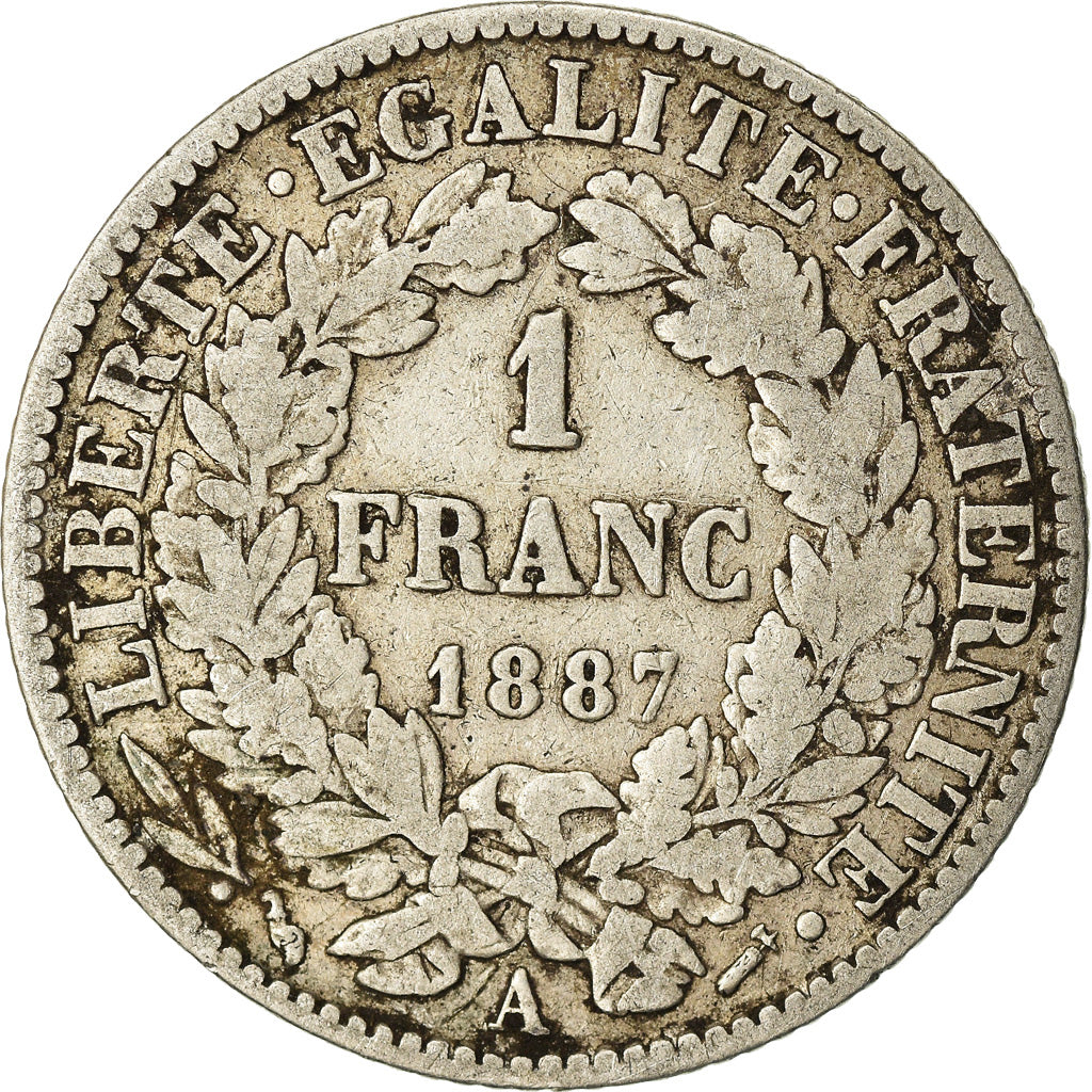 Coin, France, Cérès, Franc, 1887, Paris, VF(20-25), Silver, KM:822.1