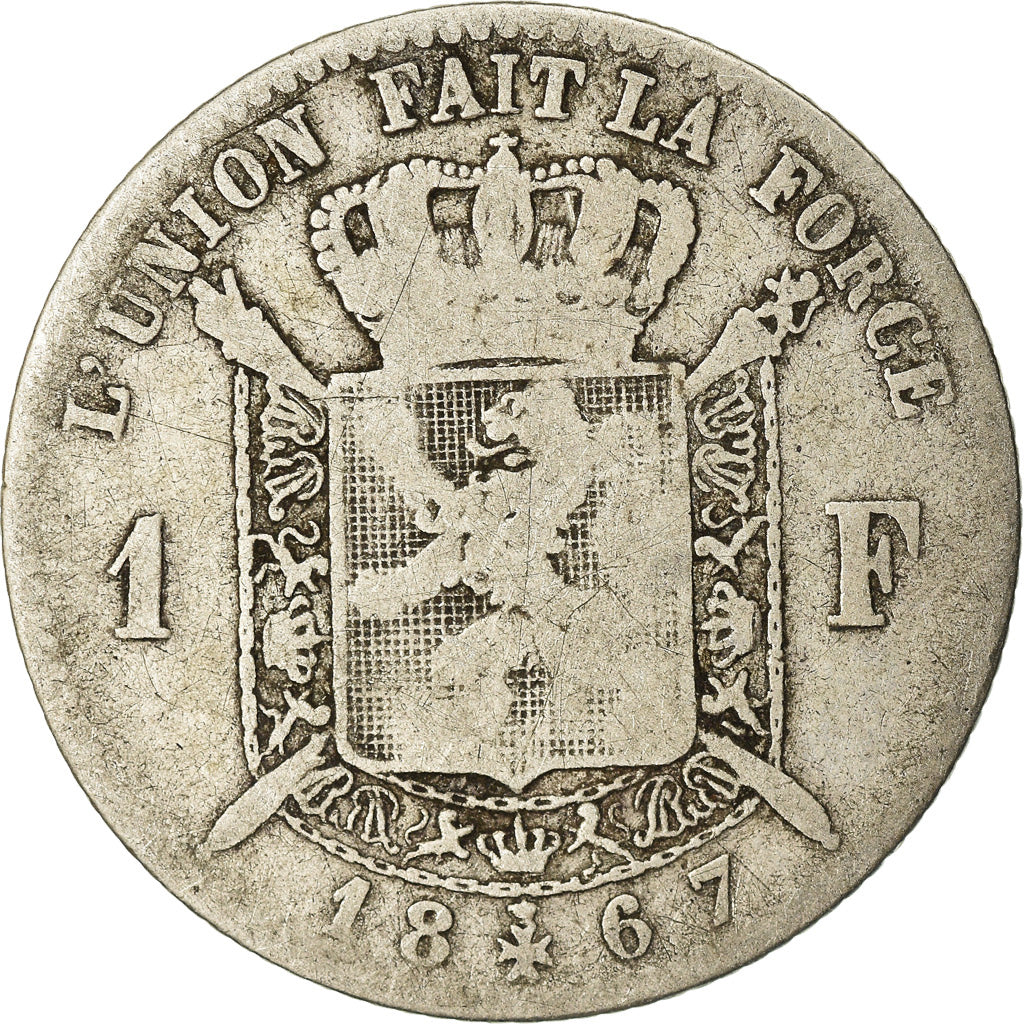 Münze, Belgien, Leopold II, Franc, 1867, SGE+, Silber, KM:28.1