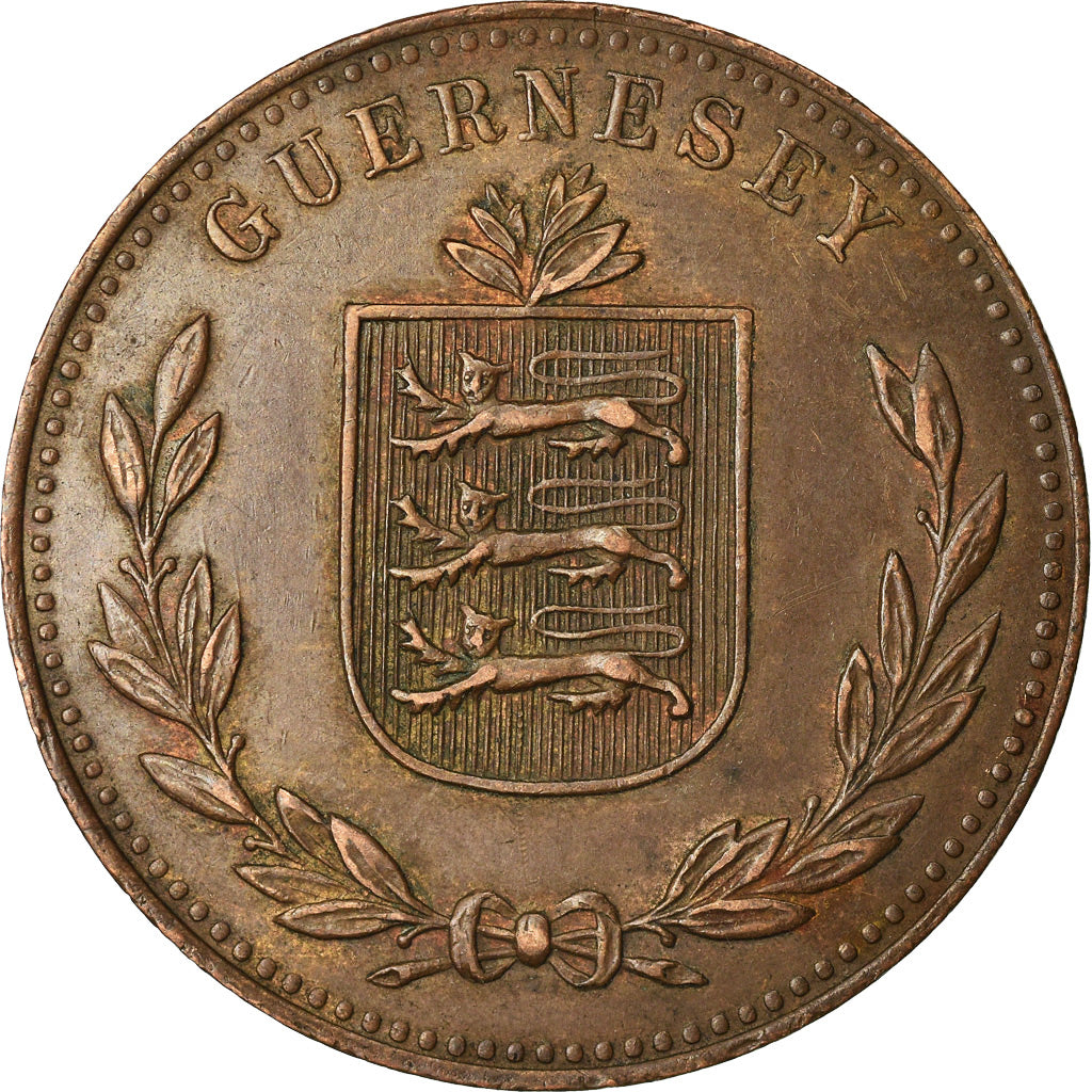 Coin, Guernsey, 8 Doubles, 1918, Heaton, Birmingham, AU(50-53), Bronze, KM:14