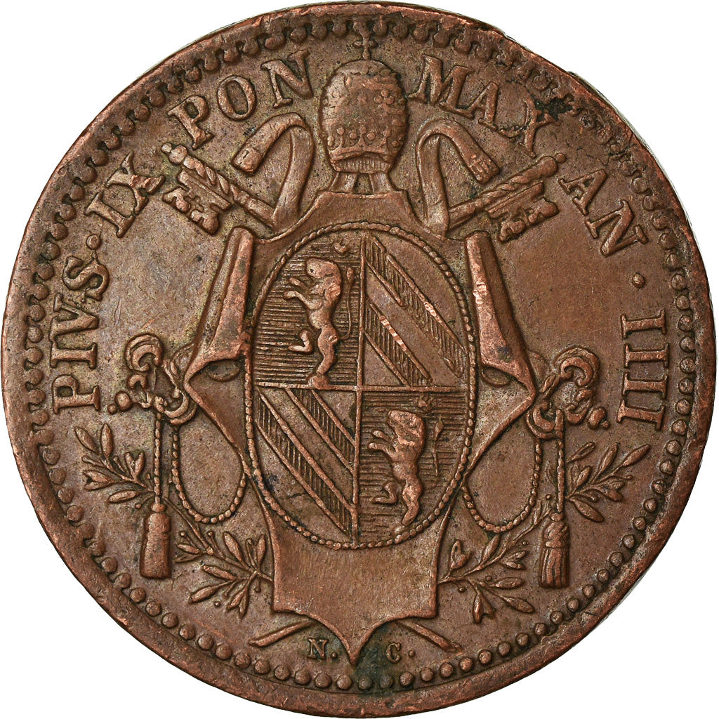 Moneda, Estados italianos, PAPAL STATES, Pius IX, Mezzo (1/2) Baiocco, 1848
