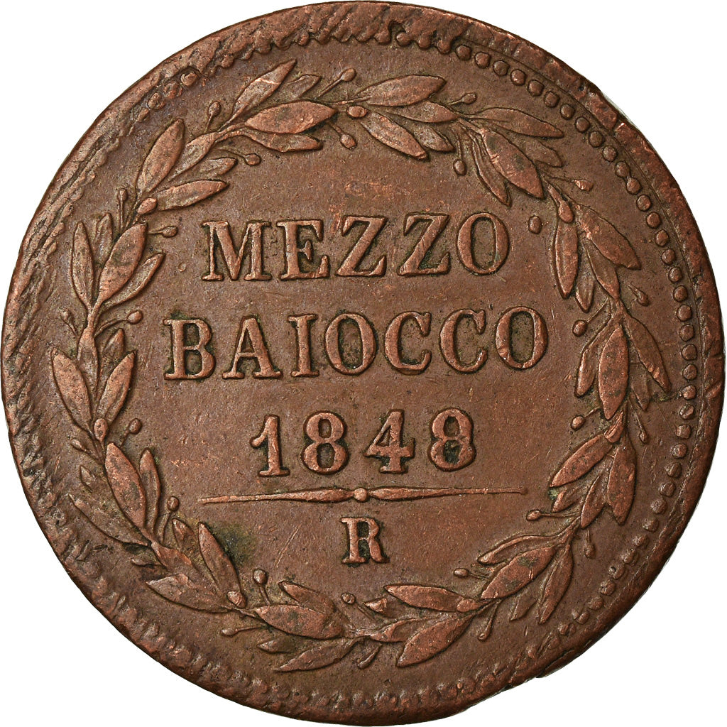 Moneda, Estados italianos, PAPAL STATES, Pius IX, Mezzo (1/2) Baiocco, 1848