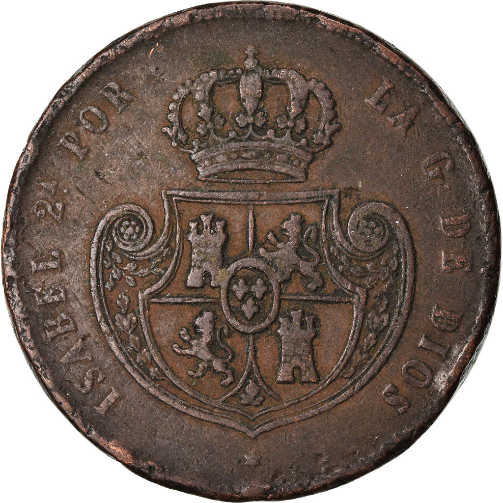 Moneda, España, Isabel II, 1/2 Réal, 1851, Segovia, BC+, Cobre, KM:591.3