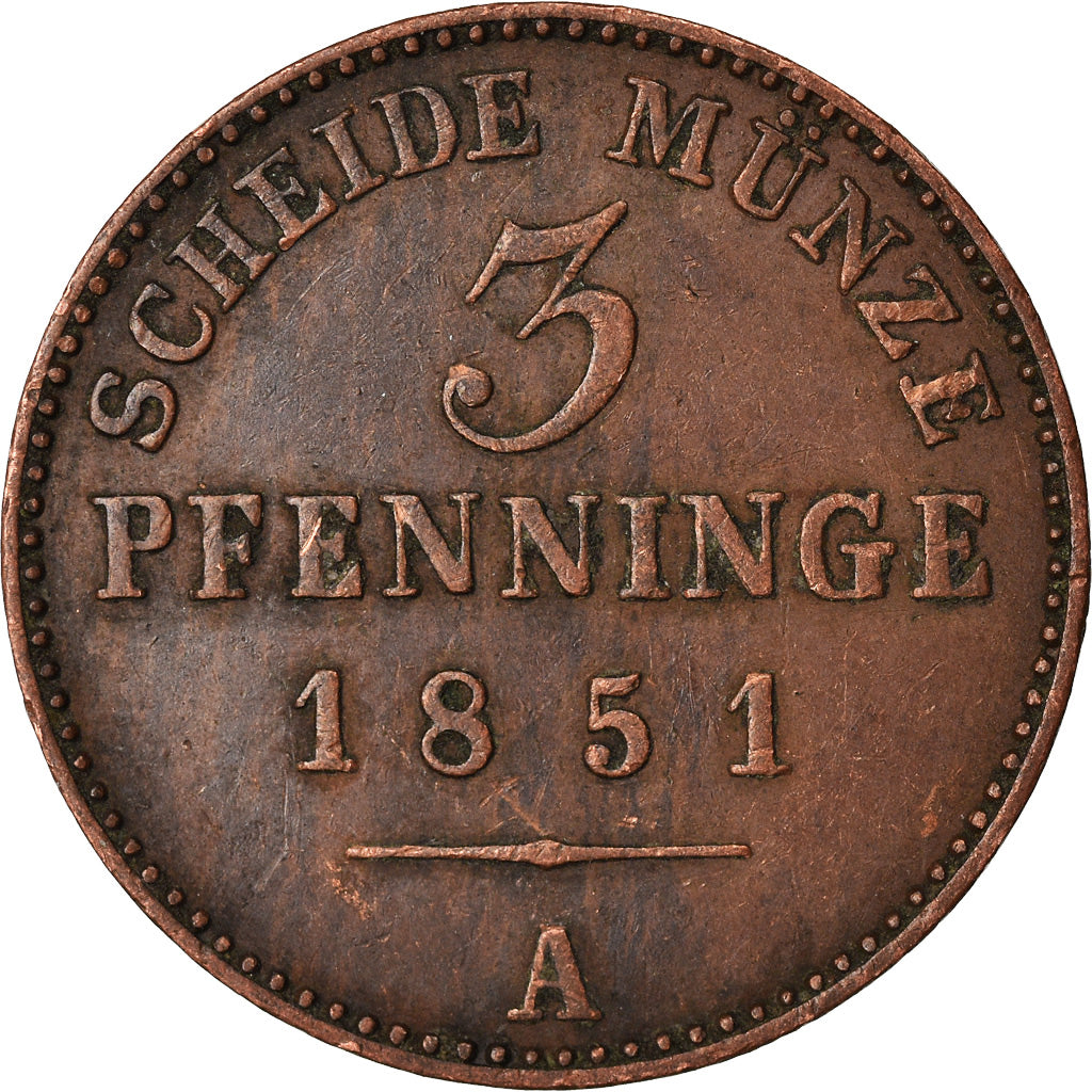 Moneta, Stati tedeschi, PRUSSIA, Friedrich Wilhelm IV, 3 Pfennig, 1851, Berlin