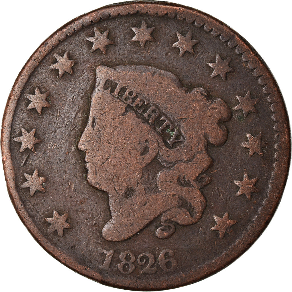 Moneta, Stati Uniti, Coronet Cent, Cent, 1826, U.S. Mint, Philadelphia, B+