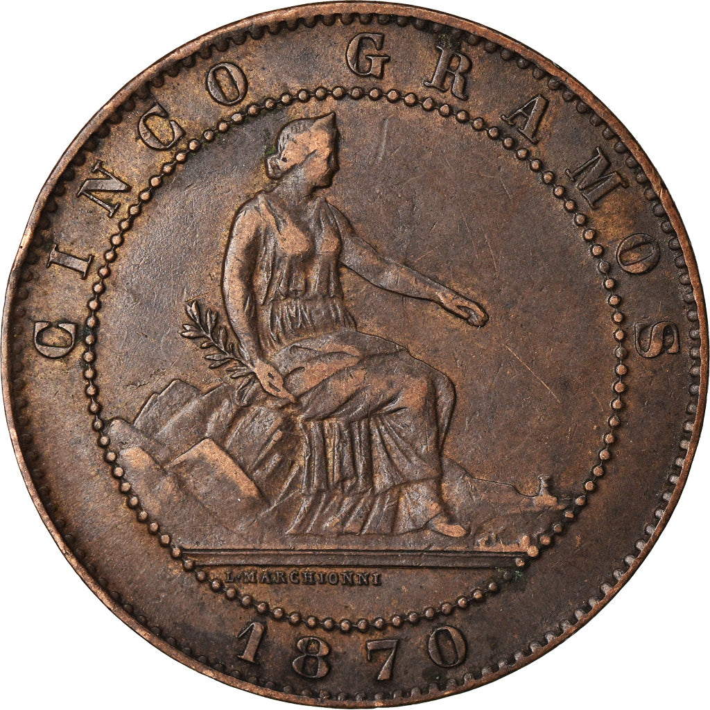 Moneta, Spagna, Provisional Government, 5 Centimos, 1870, Madrid, BB, Rame