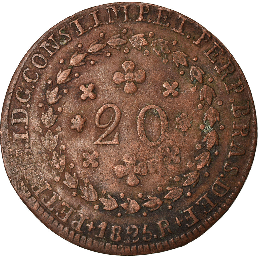 Coin, Brazil, Pedro I, 20 Reis, 1825, Rio de Janeiro, VF(30-35), Copper