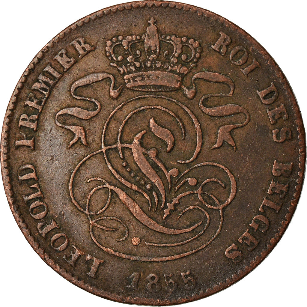 Coin, Belgium, Leopold I, 2 Centimes, 1855, Rare, VF(30-35), Copper, KM:4.2