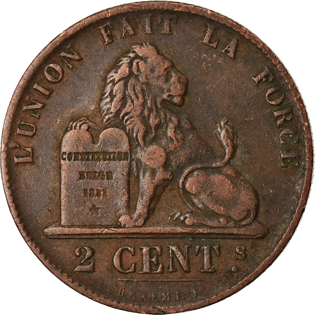 Coin, Belgium, Leopold I, 2 Centimes, 1855, Rare, VF(30-35), Copper, KM:4.2