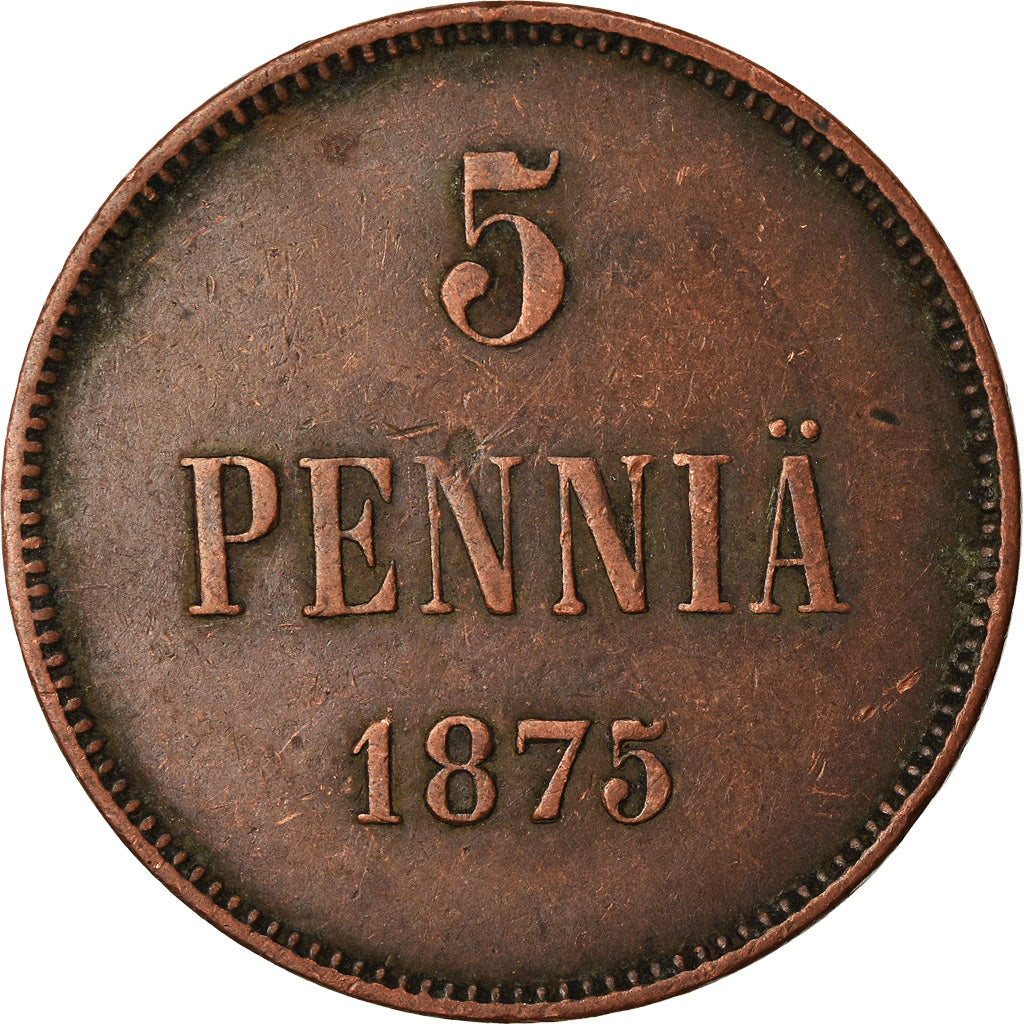 Coin, Finland, Alexander II, 5 Pennia, 1875, VF(30-35), Copper, KM:4.2