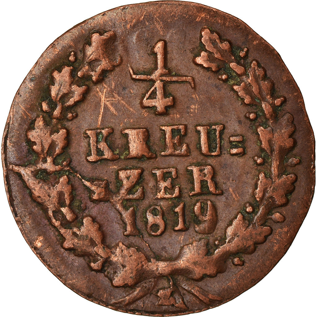 Monnaie, Etats allemands, NASSAU, Wilhelm, 1/4 Kreuzer, 1819, Wiesbaden, TTB+