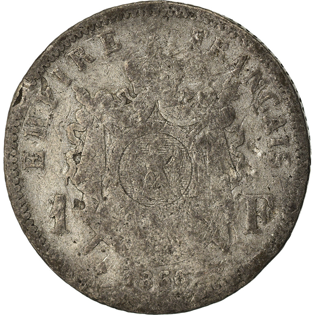 Coin, France, Napoleon III, 1 Franc, 1866, Paris, Contemporary forgery in tin