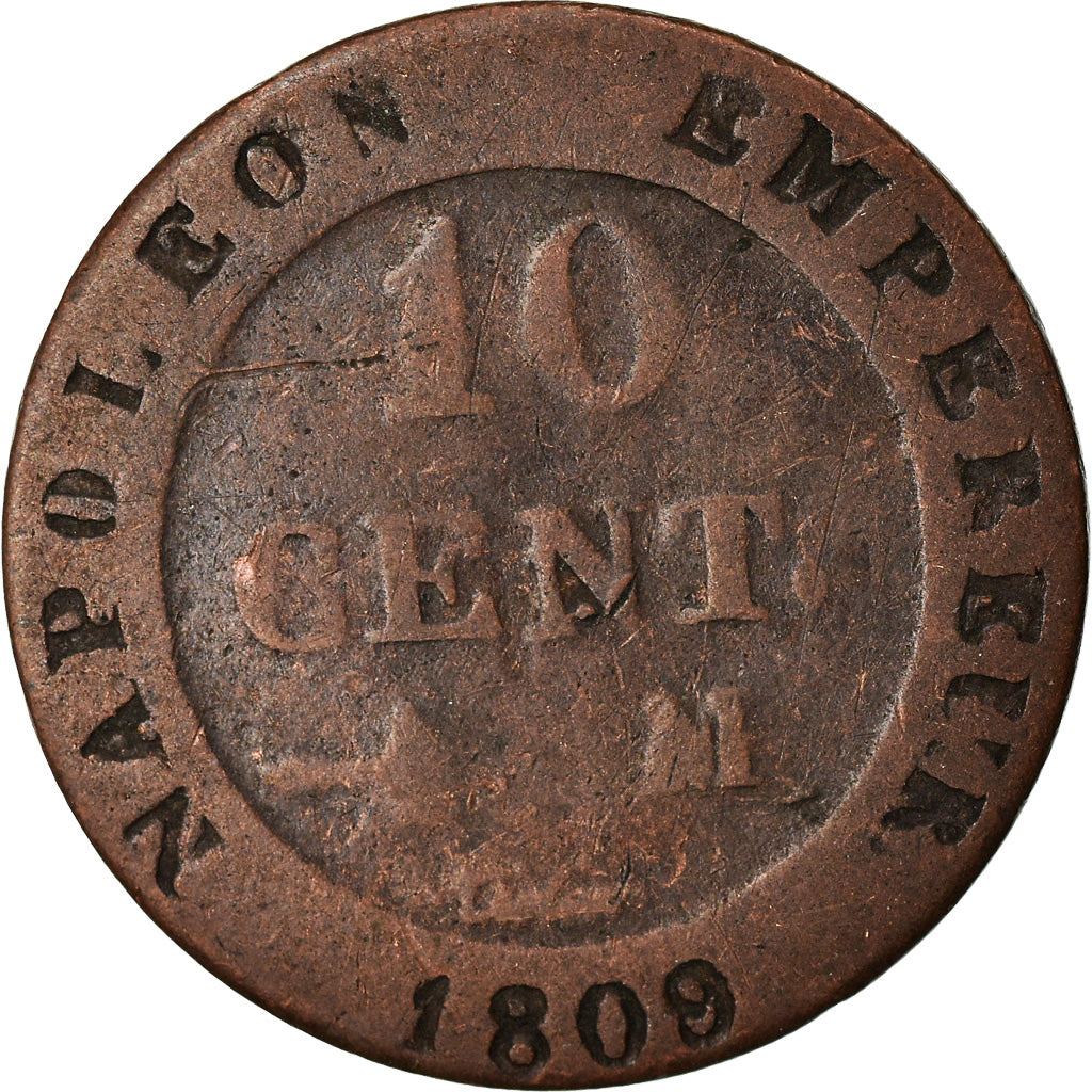 Moeda, França, Napoléon I, 10 Centimes, 1809, Toulouse, F(12-15), Lingote