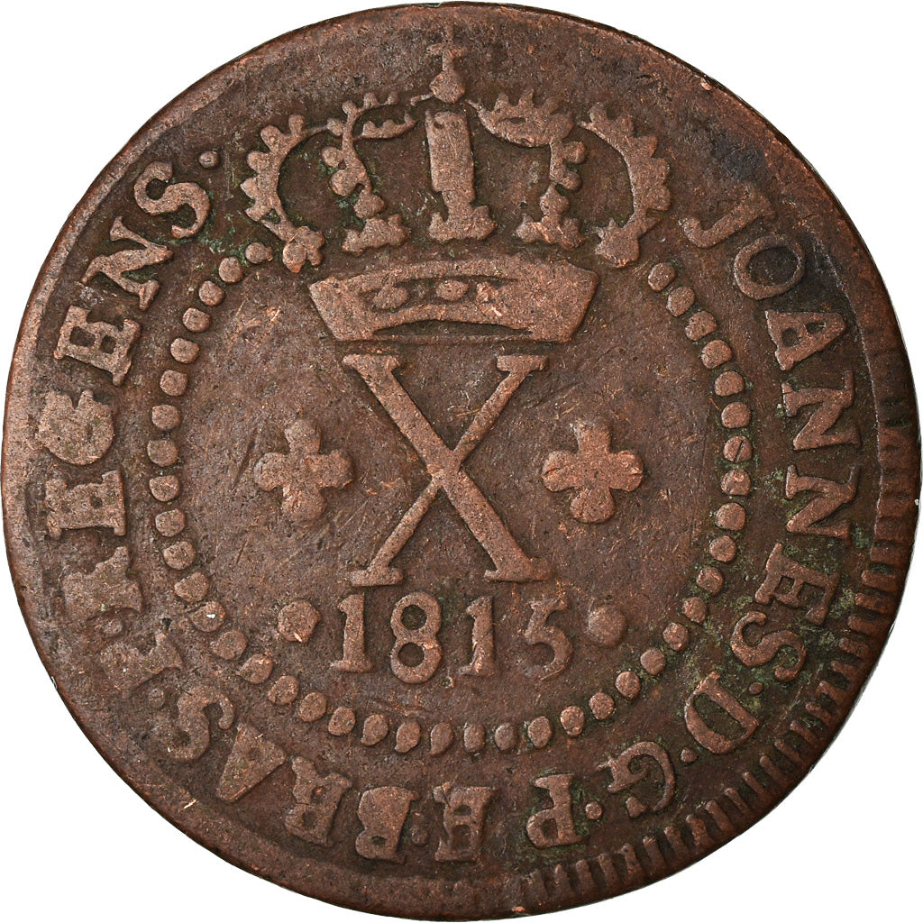 Moneta, Brasile, Joao, 10 Reis, 1815, Bahia, MB+, Rame, KM:232.2