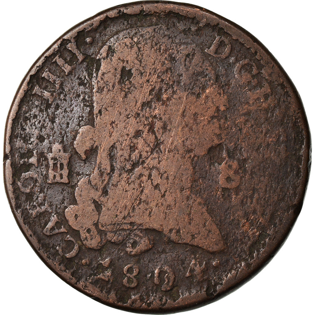 Coin, Spain, Charles IV, 8 Maravedis, 1804, Segovia, F(12-15), Copper, KM:428