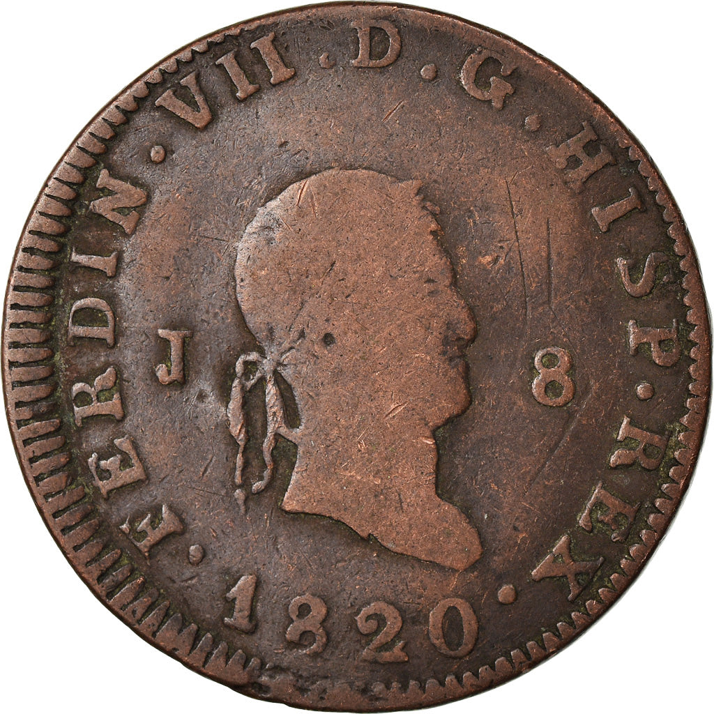 Coin, Spain, Ferdinand VII, 8 Maravedis, 1820, Jubia, VF(20-25), Copper, KM:491