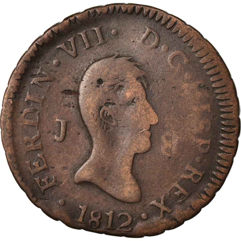 Moneda, España, Ferdinand VII, 8 Maravedis, 1812, Jubia, Rare, BC+, Cobre