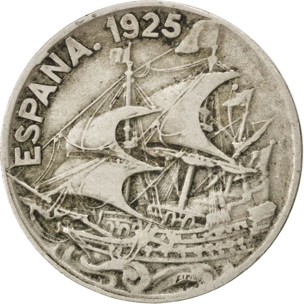 Spagna, Alfonso XIII, 25 Centimos, 1925, BB, Rame-nichel, KM:740