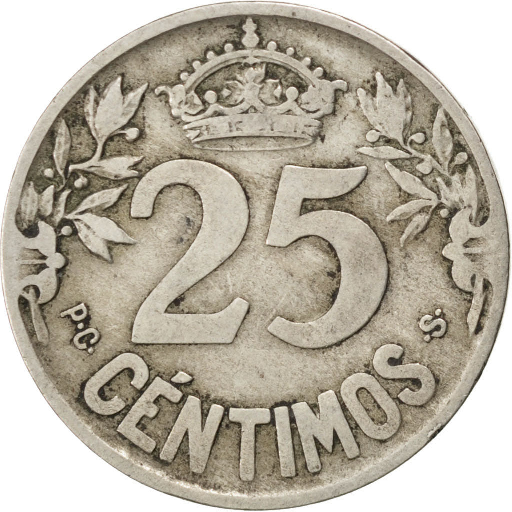 Spagna, Alfonso XIII, 25 Centimos, 1925, BB, Rame-nichel, KM:740