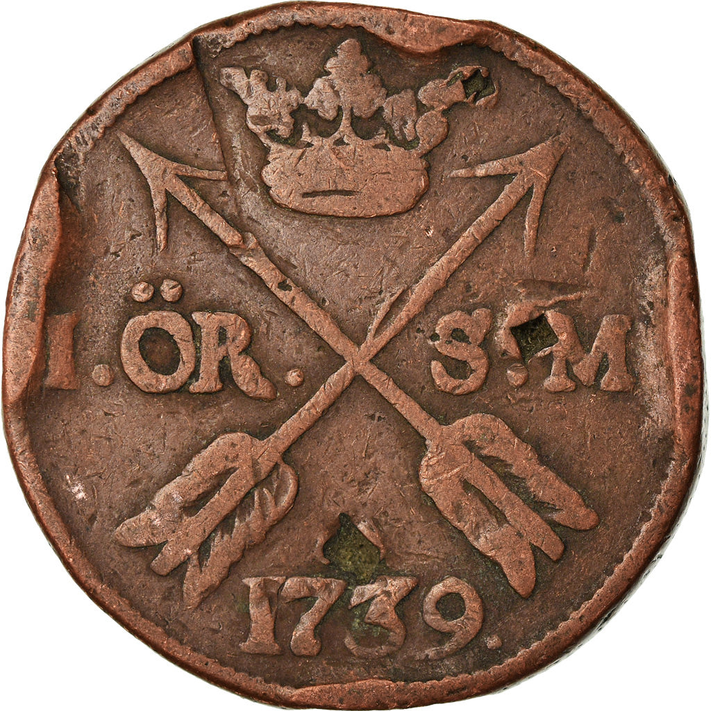 Moneta, Svezia, Frederick I, Ore, S.M., 1739, B+, Rame, KM:416.1