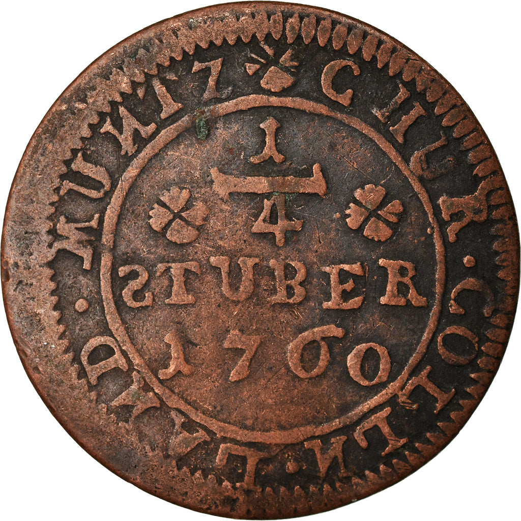 Coin, German States, DORTMUND, 1/4 Stüber, 1760, VF(30-35), Copper, KM:109