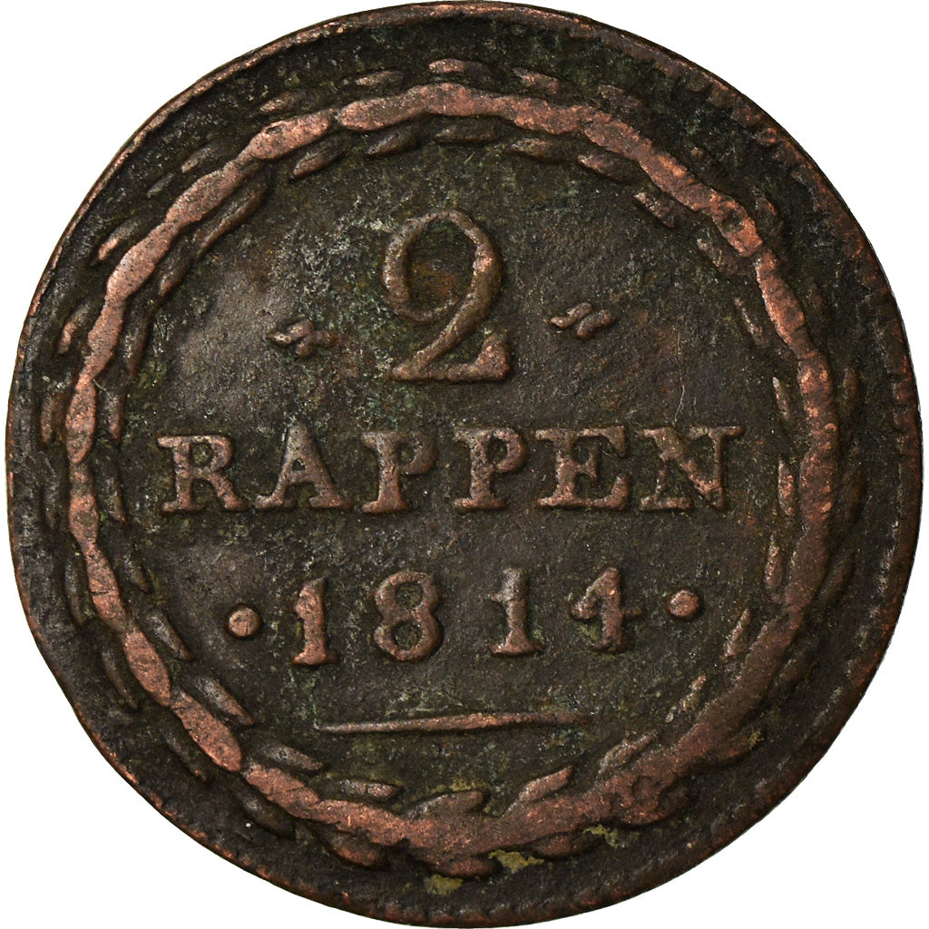 Coin, SWISS CANTONS, AARGAU, 2 Rappen, 1814, VF(30-35), Billon, KM:11