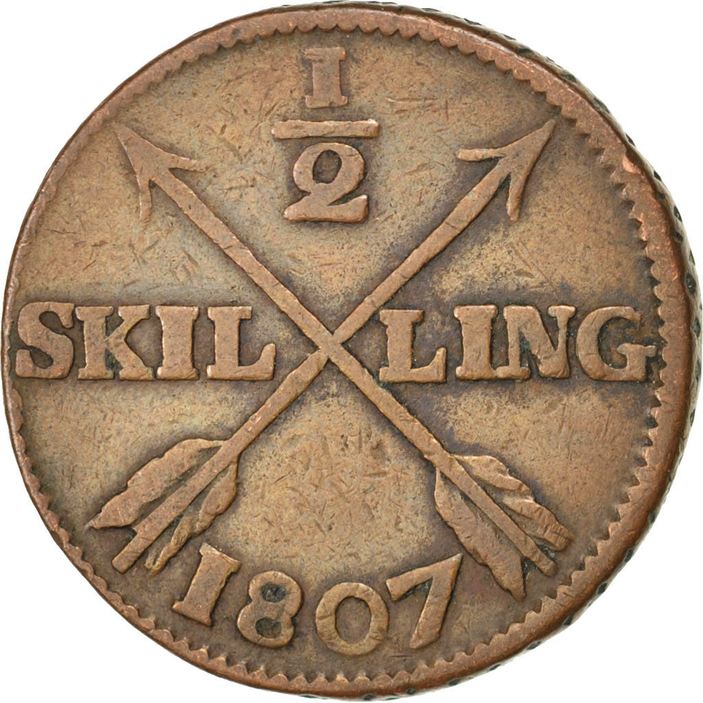 Coin, Sweden, Gustaf IV Adolf, 1/2 Skilling, 1807, VF(30-35), Copper, KM:565