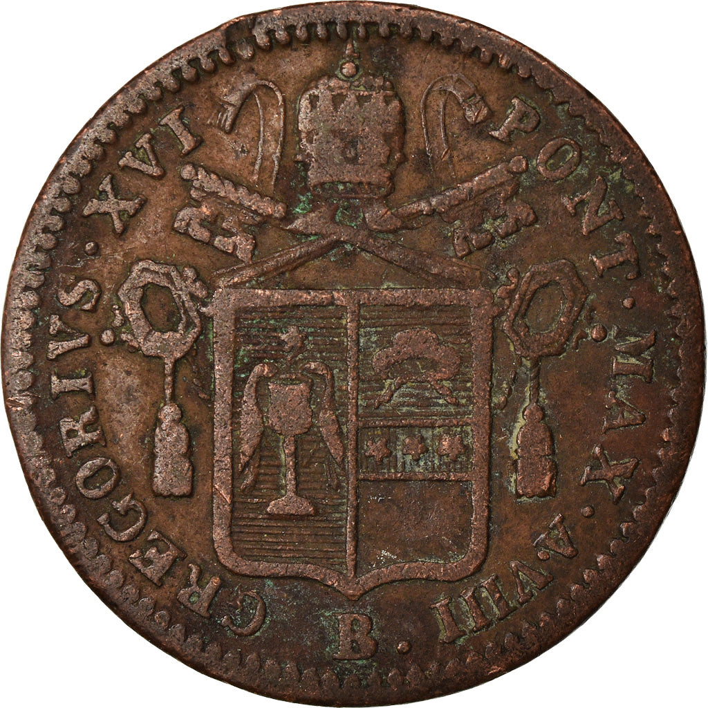 Moneta, STATI ITALIANI, PAPAL STATES, Gregory XVI, Mezzo (1/2) Baiocco, 1838