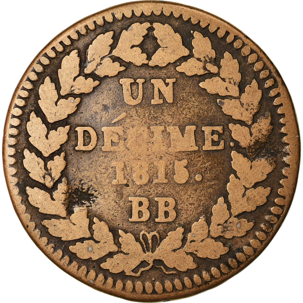 Coin, France, Louis XVIII, Decime, 1815, Strasbourg, F(12-15), Bronze, KM:701