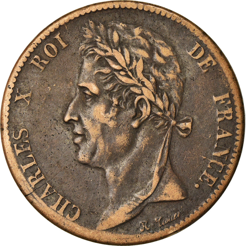 Coin, FRENCH COLONIES, Charles X, 5 Centimes, 1825, Paris, F(12-15), Bronze