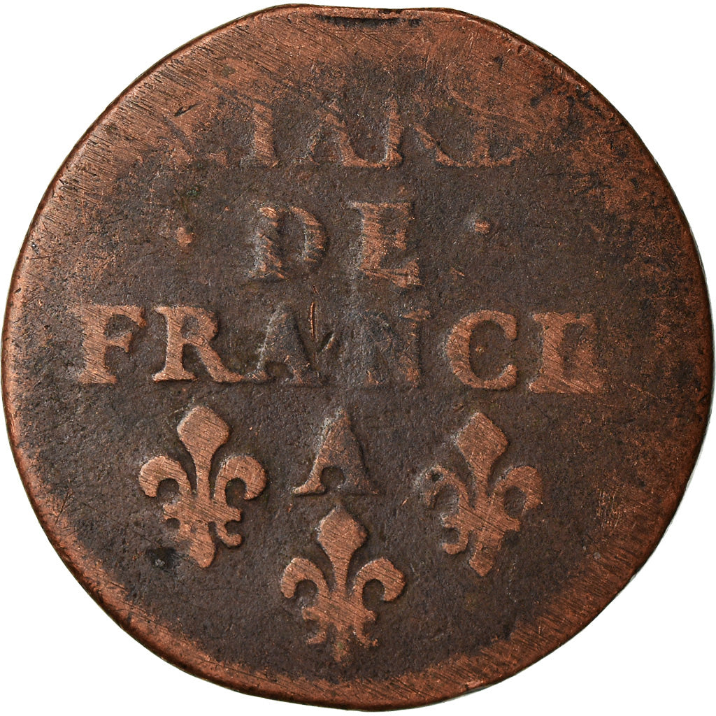 Moeda, França, Louis XIV, Liard de France, 1657, Corbeil, F(12-15), Cobre
