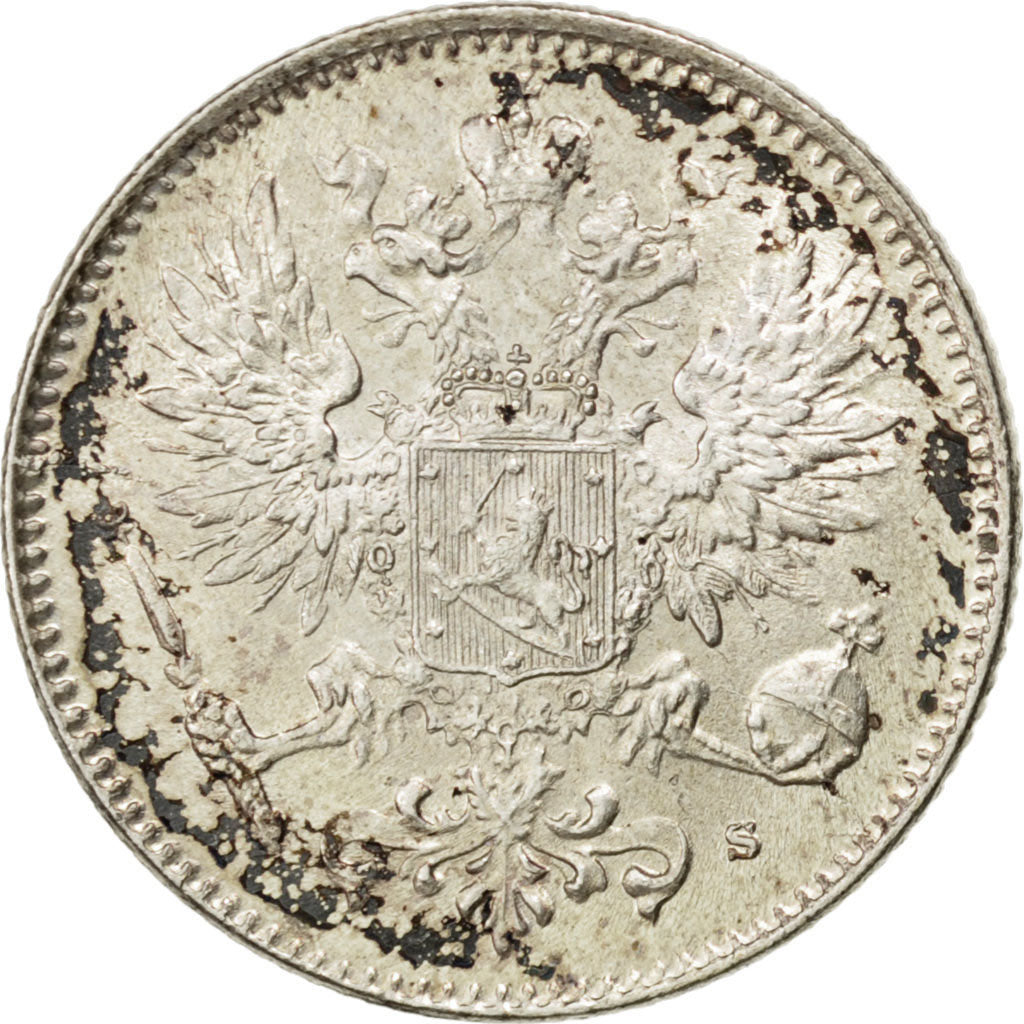 FINLAND, 50 Pennia, 1916, KM #2.2, MS(60-62), Silver, 18.6, 2.46
