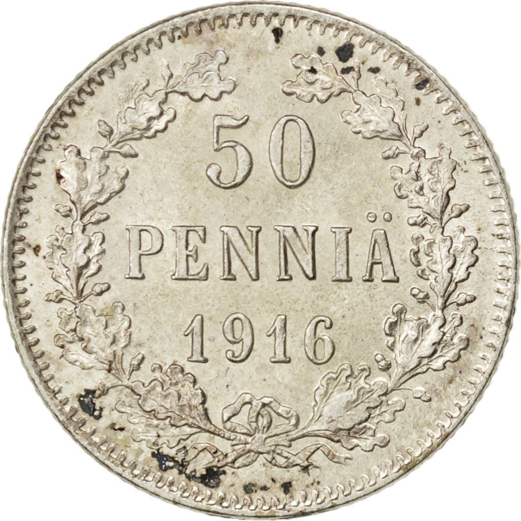 FINLAND, 50 Pennia, 1916, KM #2.2, MS(60-62), Silver, 18.6, 2.46