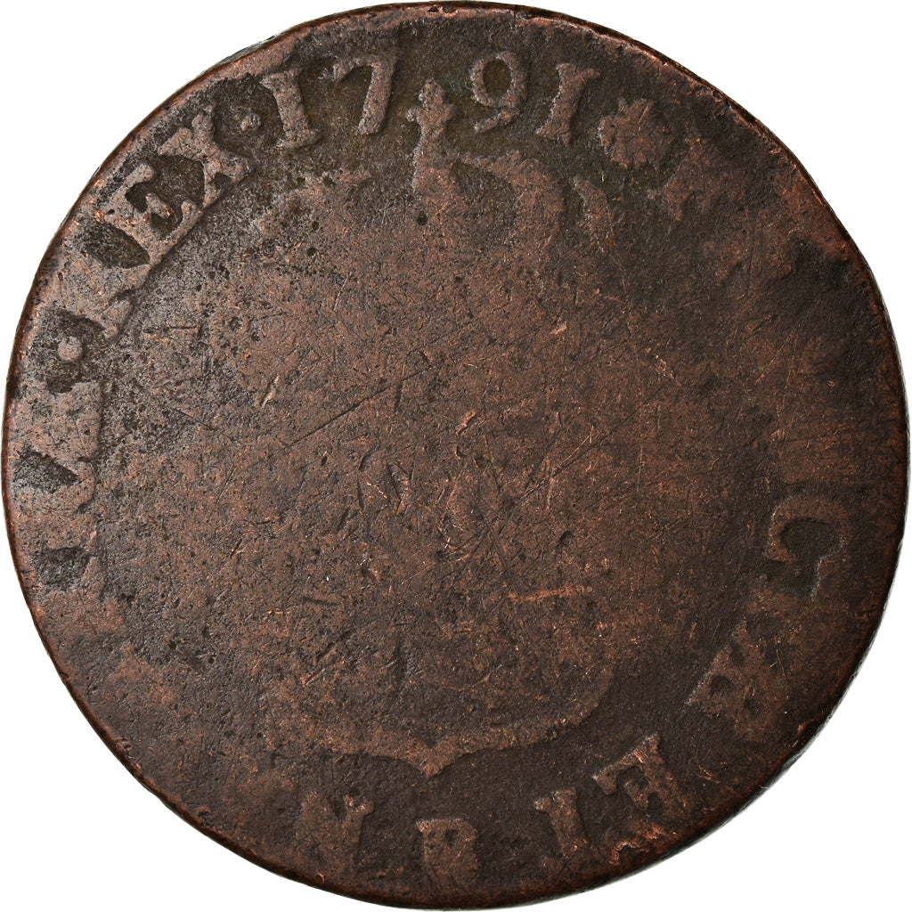 Moneda, Francia, Louis XVI, Sol ou sou, Sol, 1791, Rouen, RC, Cobre, KM:578.3