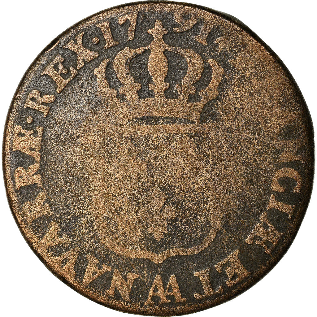 Münze, Frankreich, Louis XVI, Sol, 1791, Metz, SGE+, Kupfer, KM:602.1