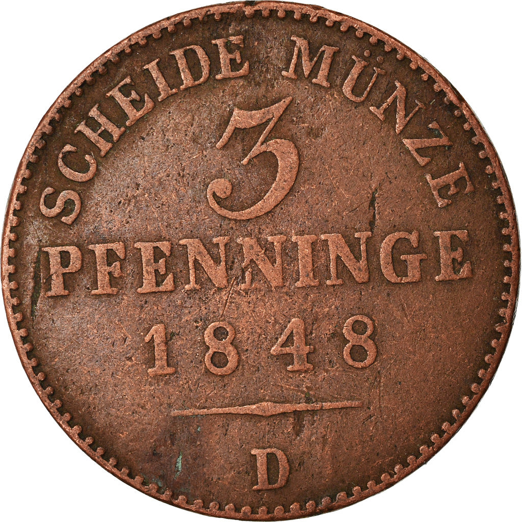 Moneda, Estados alemanes, PRUSSIA, Friedrich Wilhelm IV, 3 Pfennig, 1848